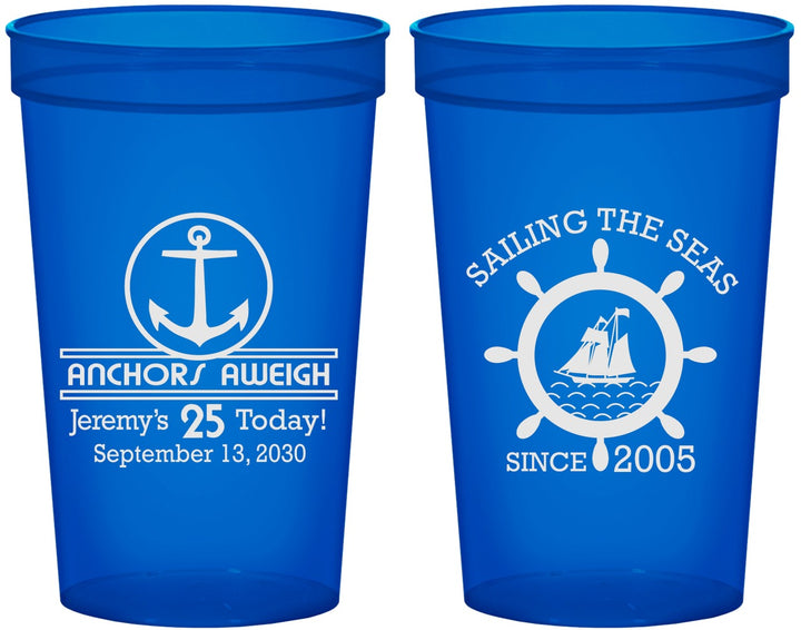 Custom Birthday 22 oz Translucent Cups - 25th Nautical | 20168