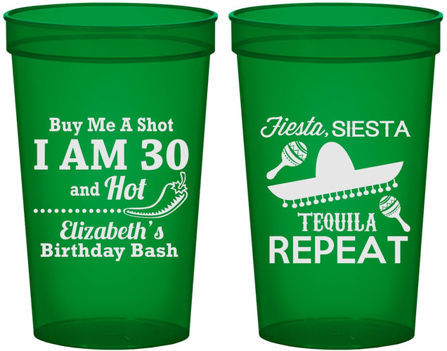 Custom Birthday 22 oz Translucent Cups - 30th Fiesta Siesta Tequila | 20177