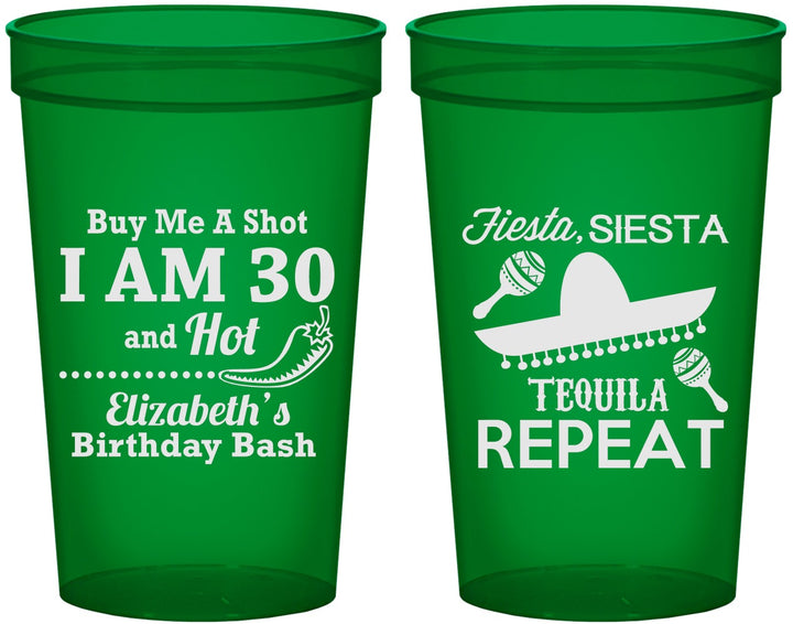 Custom Birthday 22 oz Translucent Cups - 30th Fiesta Siesta Tequila | 20177