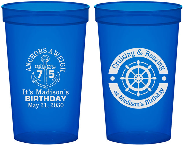 Custom Birthday 22 oz Translucent Cups - 75th Nautical | 20178