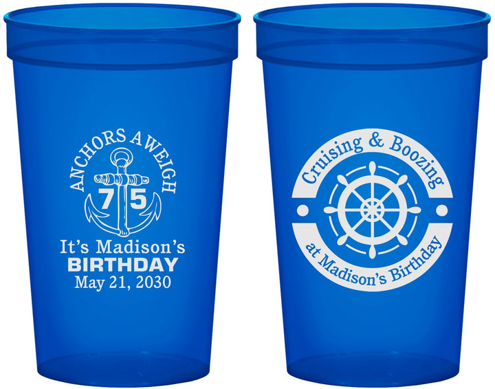 Custom Birthday 22 oz Translucent Cups - 75th Nautical | 20178