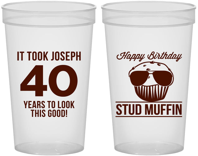 Custom Birthday 22 oz Translucent Cups - 40th Stud Muffin | 20183