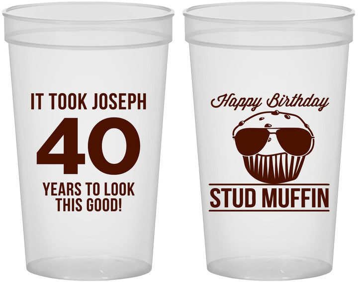 Custom Birthday 22 oz Translucent Cups - 40th Stud Muffin | 20183