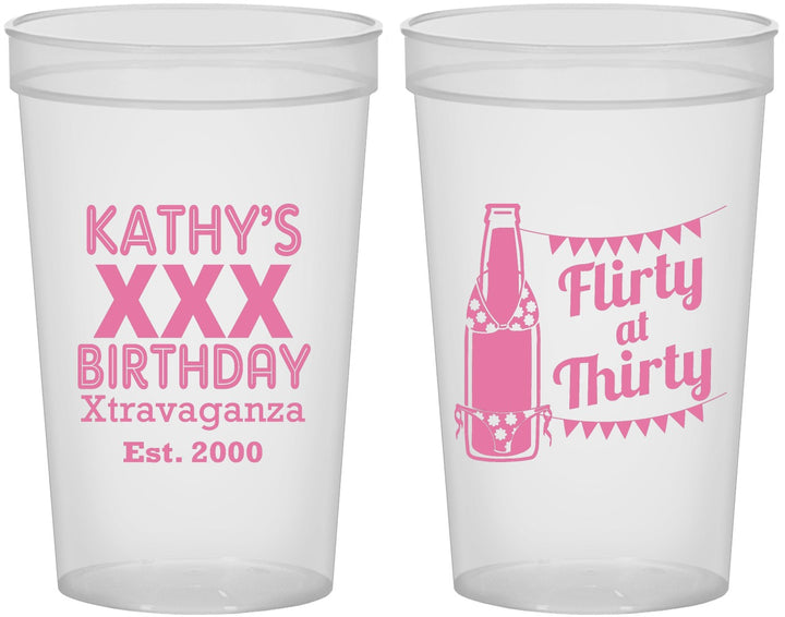 Custom Birthday 22 oz Translucent Cups - 30th Flirty At Thirty | 20191