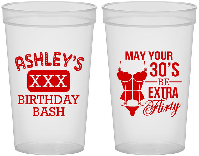 Custom Birthday 22 oz Translucent Cups - 30th Flirty At Thirty | 20192