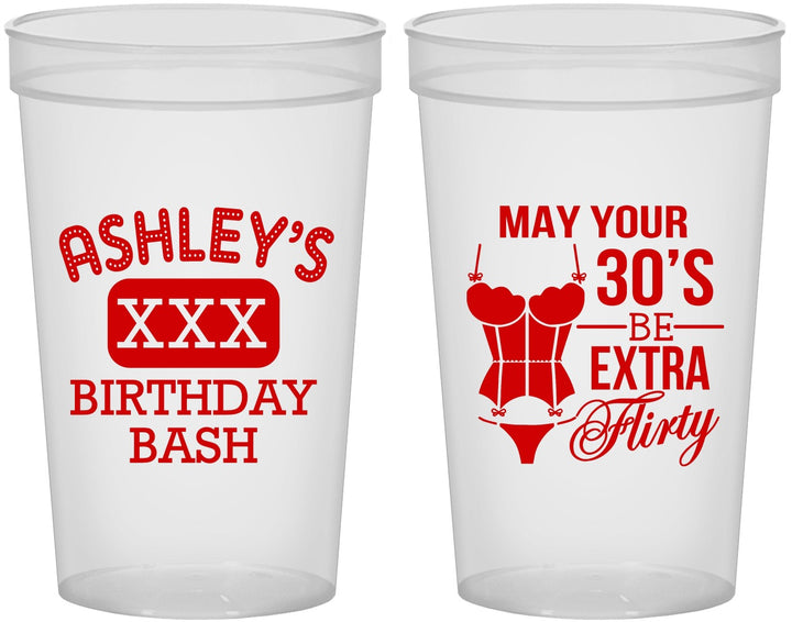 Custom Birthday 22 oz Translucent Cups - 30th Flirty At Thirty | 20192