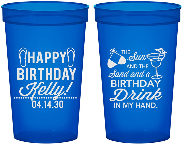 Custom Birthday 22 oz Translucent Cups - Sun Sand Drink Hand | 20202