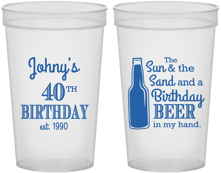 Custom Birthday 22 oz Translucent Cups - 40th Sun Sand Beer | 20204