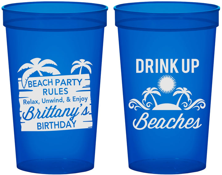 Custom Birthday 22 oz Translucent Cups - Drink Up Beaches | 20206
