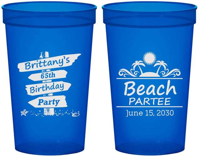 Custom Birthday 22 oz Translucent Cups - 65th Beach | 20210