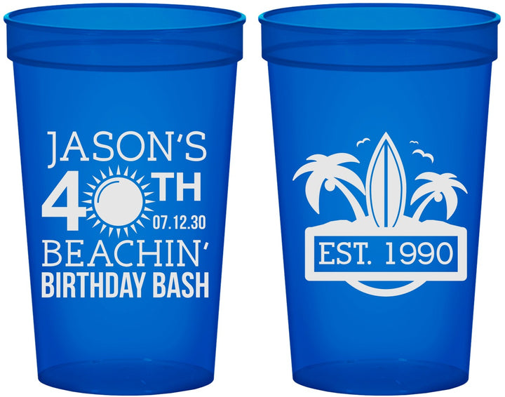 Custom Birthday 22 oz Translucent Cups - 40th Beach | 20212