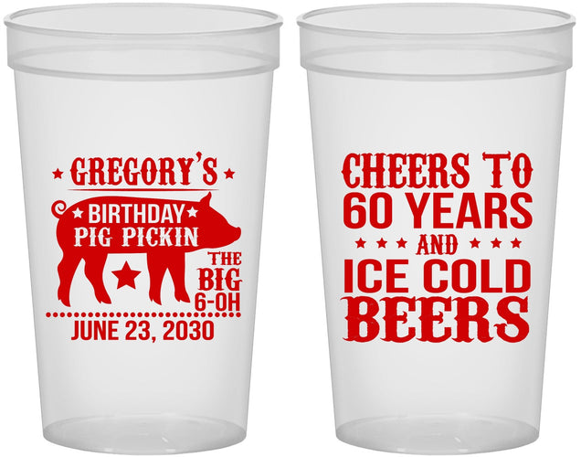 Custom Birthday 22 oz Translucent Cups - 60th Barbeque Bbq | 20217