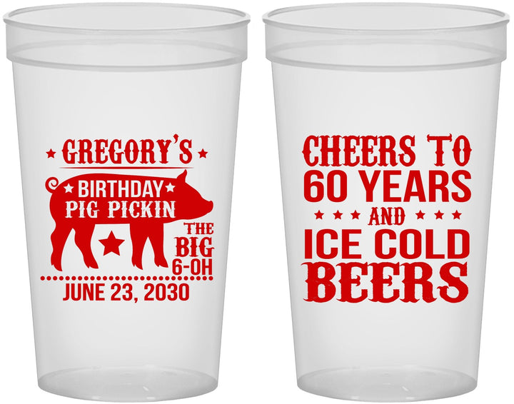 Custom Birthday 22 oz Translucent Cups - 60th Barbeque Bbq | 20217