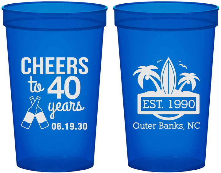 Custom Birthday 22 oz Translucent Cups - 40th Beach | 20226