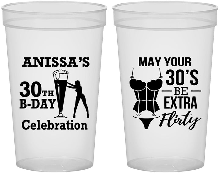 Custom Birthday 22 oz Translucent Cups - 30th Flirty At Thirty | 20236