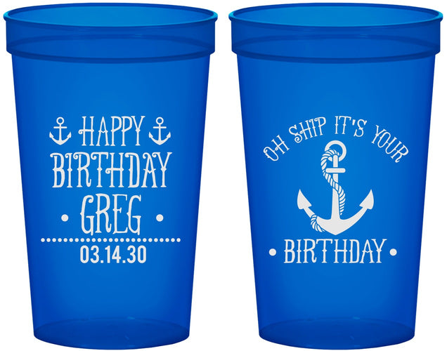 Custom Birthday 22 oz Translucent Cups - Oh Ship Nautical | 20238