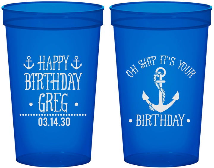 Custom Birthday 22 oz Translucent Cups - Oh Ship Nautical | 20238