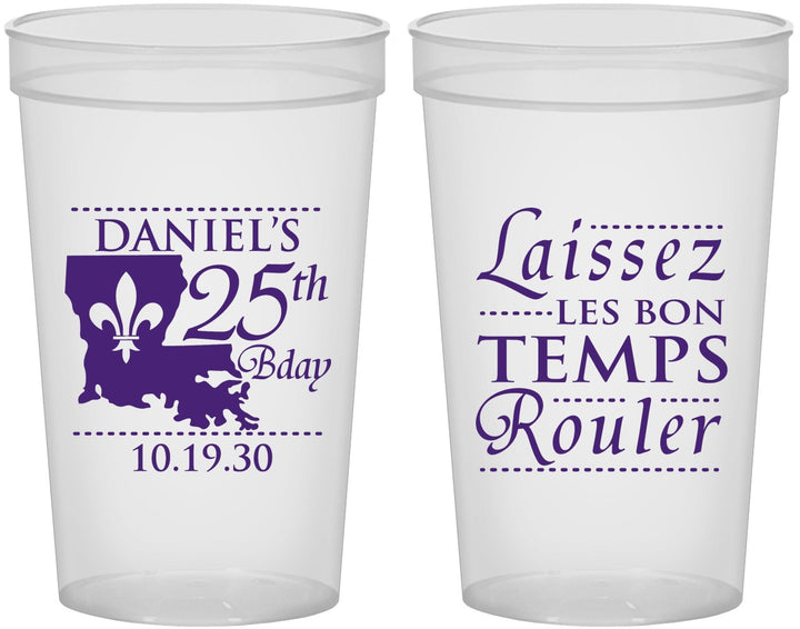 Custom Birthday 22 oz Translucent Cups - 25th Mardi Gras | 20245