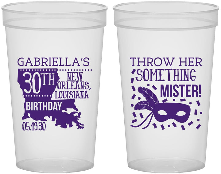 Custom Birthday 22 oz Translucent Cups - 30th Mardi Gras | 20246