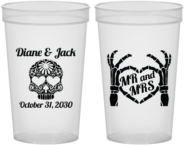 Custom Wedding 22 oz Translucent Cups - Mr And Mrs Sugar Skull | 205