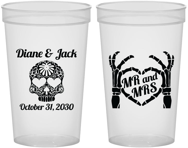 Custom Wedding 22 oz Translucent Cups - Mr And Mrs Sugar Skull | 205