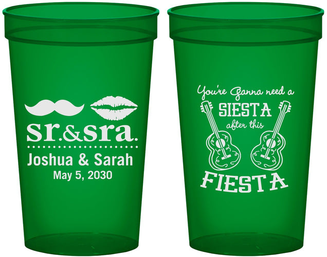 Custom Wedding 22 oz Translucent Cups - Siesta Fiesta Sr Sra | 208