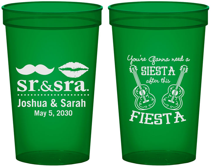 Custom Wedding 22 oz Translucent Cups - Siesta Fiesta Sr Sra | 208