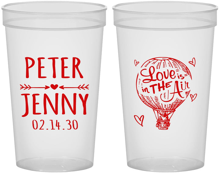 Custom Wedding 22 oz Translucent Cups - Love In Air Hot Air Balloon | 210