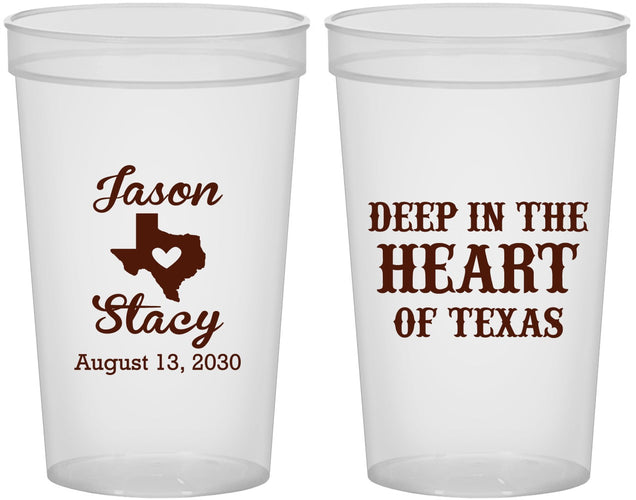 Custom Wedding 22 oz Translucent Cups - Deep In The Heart Of Texas | 214