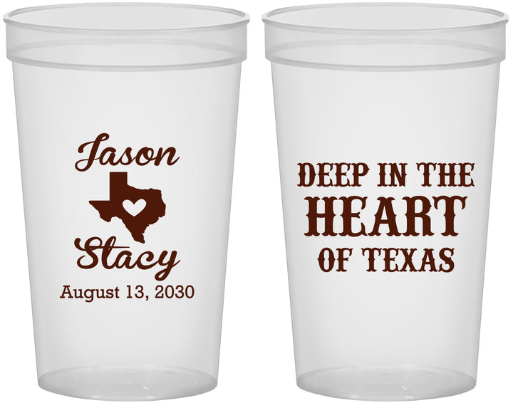 Custom Wedding 22 oz Translucent Cups - Deep In The Heart Of Texas | 214