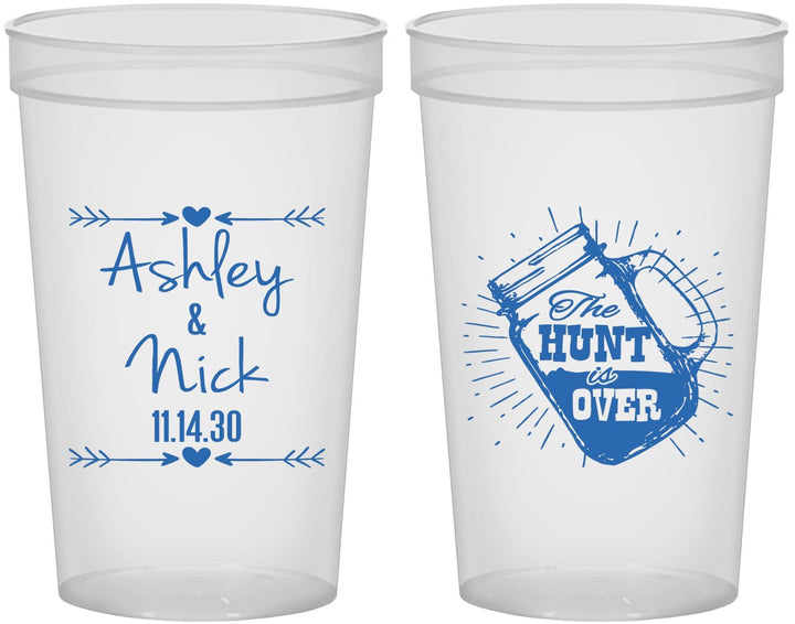 Custom Wedding 22 oz Translucent Cups - The Hunt Is Over Mason Jar | 218