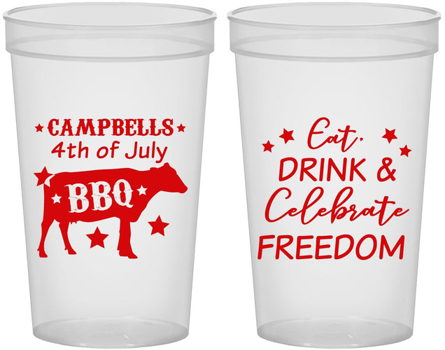 Custom 4th Of July 22 oz Translucent Cups - Eat Drink Freedom | 220000