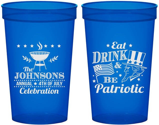Custom 4th Of July 22 oz Translucent Cups - Eat Drink Patriotic | 220003