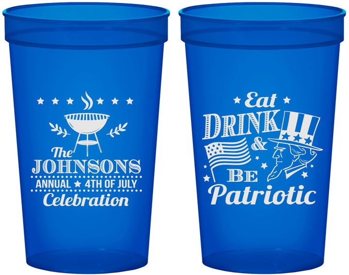 Custom 4th Of July 22 oz Translucent Cups - Eat Drink Patriotic | 220003