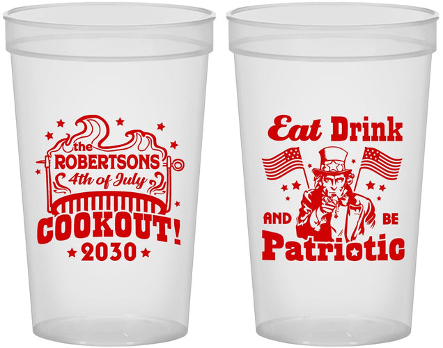 Custom 4th Of July 22 oz Translucent Cups - Eat Drink Patriotic | 220004