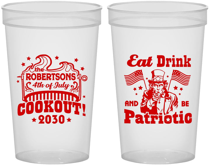 Custom 4th Of July 22 oz Translucent Cups - Eat Drink Patriotic | 220004