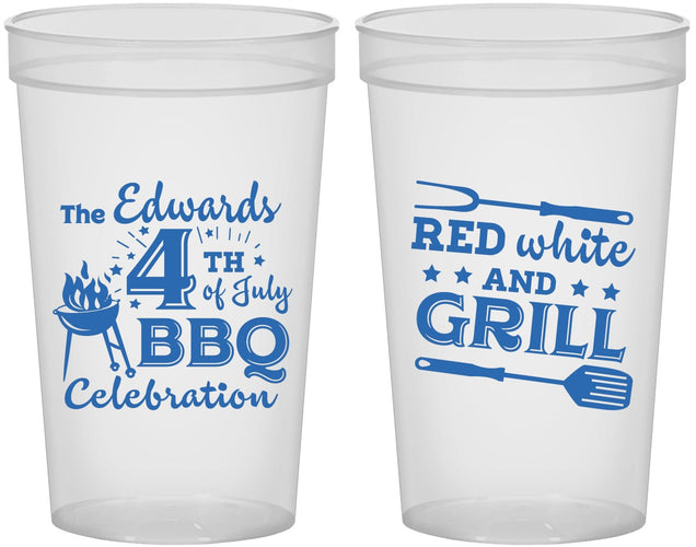 Custom 4th Of July 22 oz Translucent Cups - Red White Grill | 220005