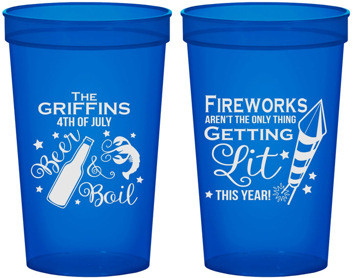 Custom 4th Of July 22 oz Translucent Cups - Beach Red White Blue | 220019