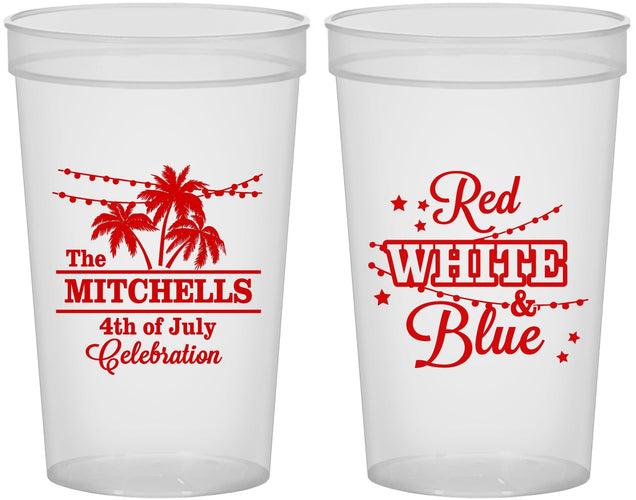 Custom 4th Of July 22 oz Translucent Cups - Beach Stars Stripes | 220020