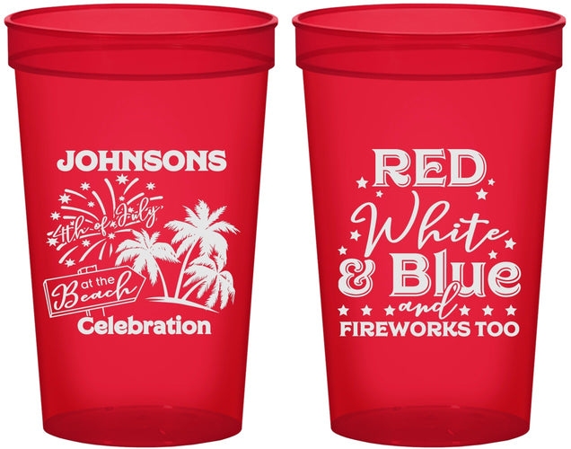 Custom 4th Of July 22 oz Translucent Cups - Beach Fireworks | 220022