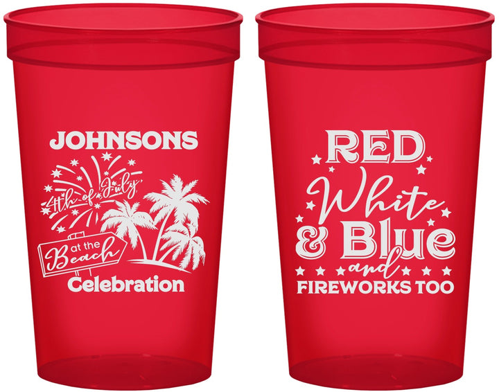 Custom 4th Of July 22 oz Translucent Cups - Beach Fireworks | 220022