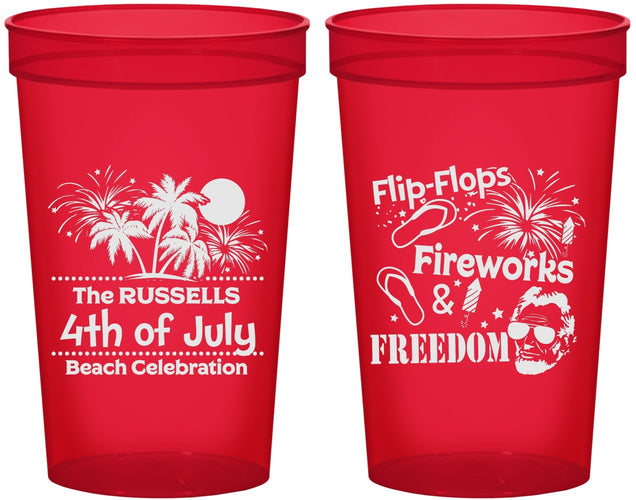 Custom 4th Of July 22 oz Translucent Cups - Fireworks Beach | 220026