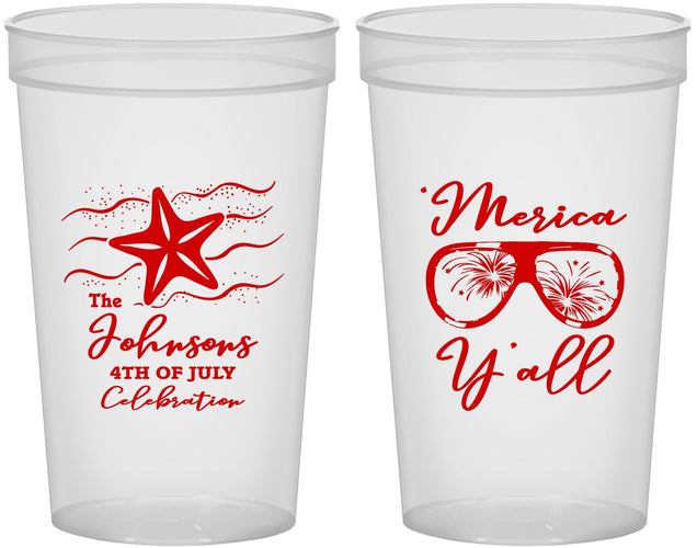 Custom 4th Of July 22 oz Translucent Cups - Beach Merica Yall | 220028