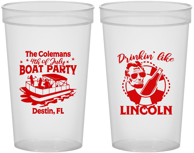 Custom 4th Of July 22 oz Translucent Cups - Drinkin Like Lincoln | 220032