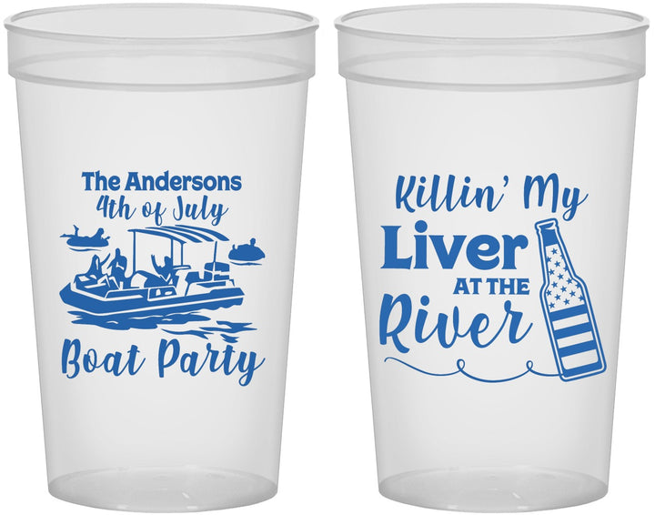 Custom 4th Of July 22 oz Translucent Cups - Boat River | 220033
