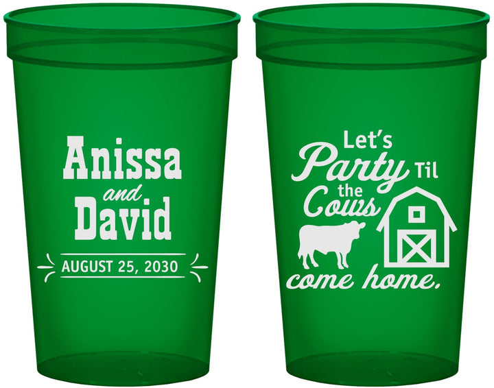Custom Wedding 22 oz Translucent Cups - Party Til The Cows Come Home | 222