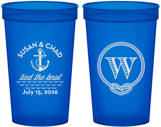 Custom Wedding 22 oz Translucent Cups - Monogram Nautical | 226
