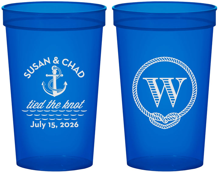 Custom Wedding 22 oz Translucent Cups - Monogram Nautical | 226
