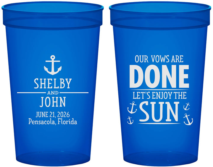 Custom Wedding 22 oz Translucent Cups - Vows Are Done Nautical | 228