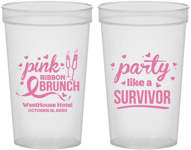 Custom Awareness 22 oz Translucent Cups - Party Like A Survivor | 230005